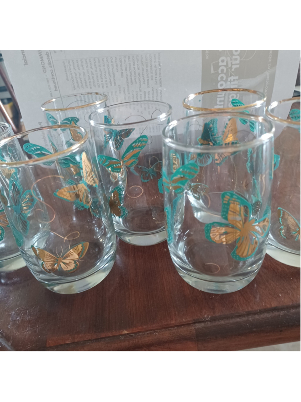 Vintage butterfly glasses with gold paint swirls